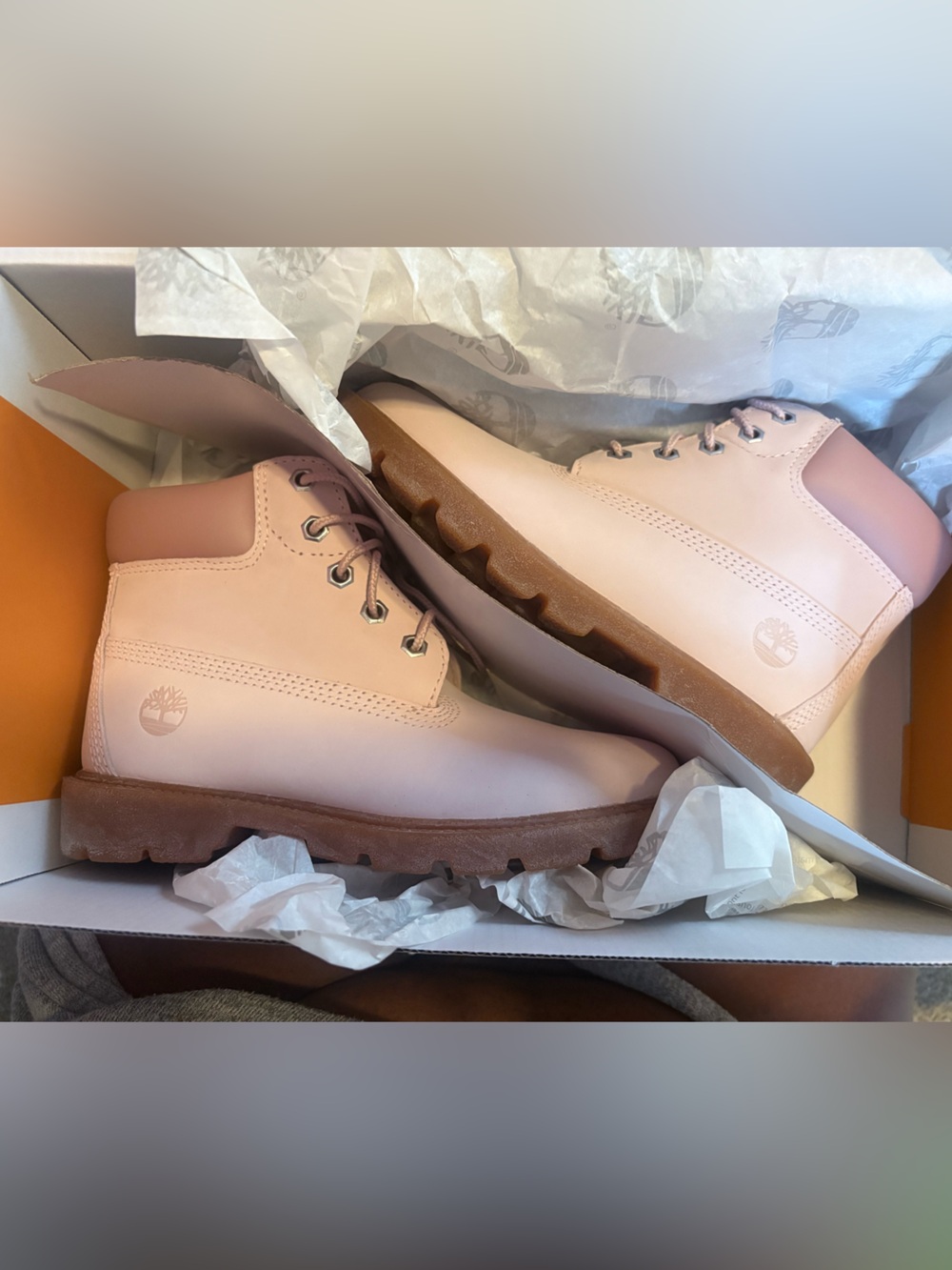 Timberland Women's Lace-Up Boots in Pale Pink with Brown Sole